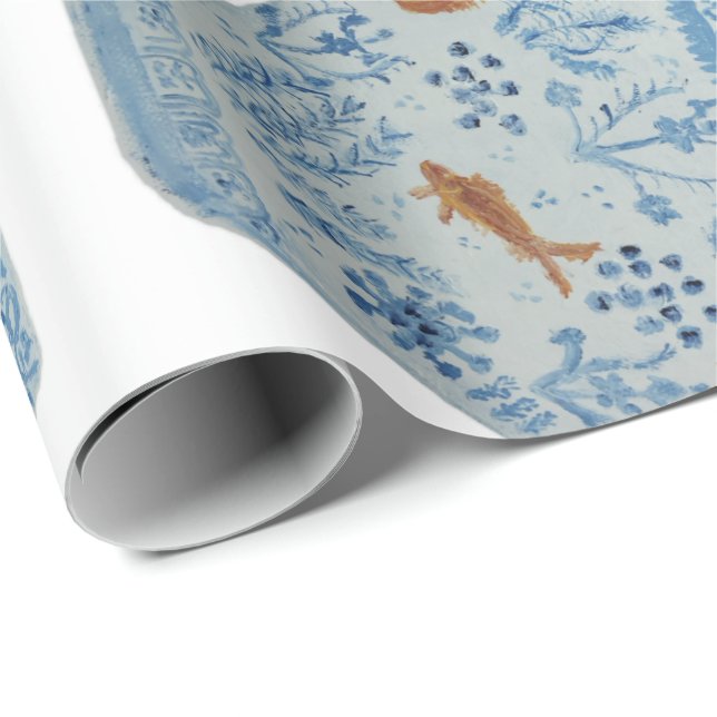Handmålad blå och vit ingefära Burk Presentpapper (Rullad Hörn)