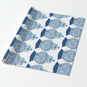 Handmålad blå och vit ingefära Burk Presentpapper
