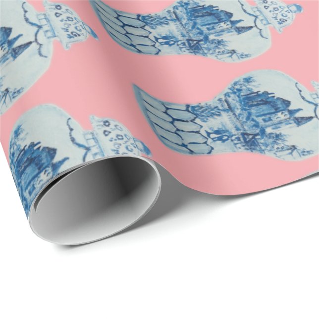 Handmålad blå och vit ingefära Burk Presentpapper (Rullad Hörn)