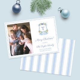 Handmålad blå och vit monogramjul julkort