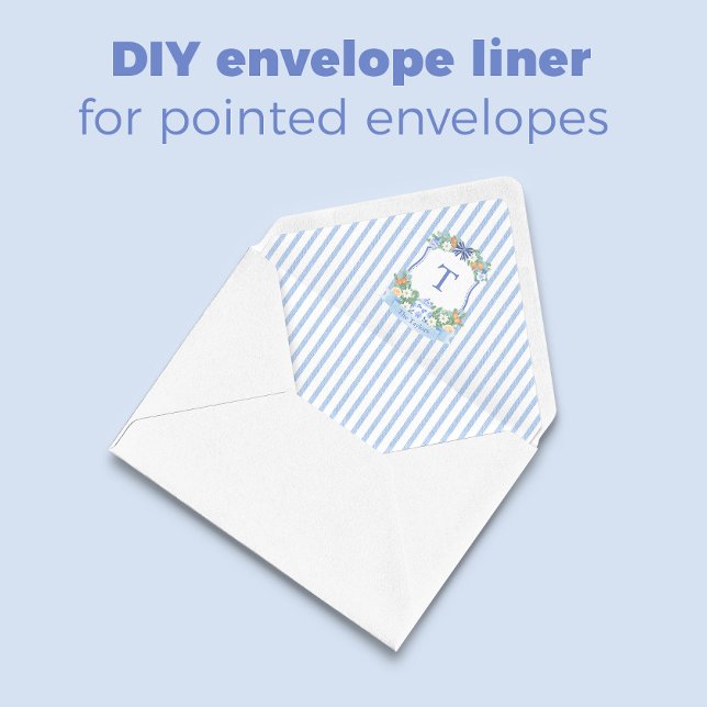 Handmålad blå Vapensköld, tryckt omslag, linje Anteckningsblock (DIY envelope liner in a blue and white stripes with Citrus Crest Christmas theme)