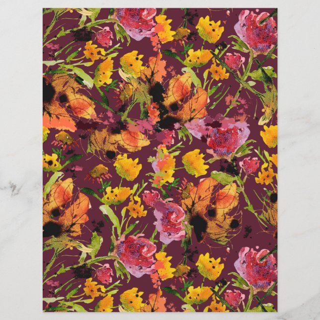 Handmålad bläck blommor pappersark (Framsida)