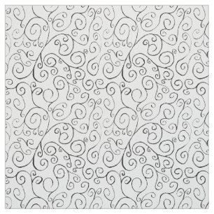 Handmålad Black Curvy Mönster på White Fabric Tyg