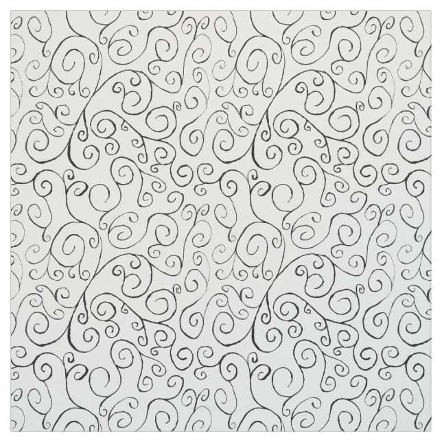 Handmålad Black Curvy Mönster på White Fabric Tyg (Provkarta)