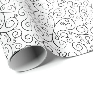 Handmålad Black Curvy Mönster på White Presentpapper