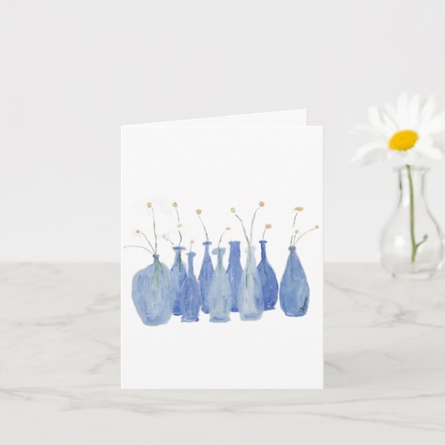 Handmålad blomkruka i kobolt  flaska  kort (Liten växt)