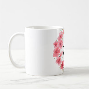 Handmålad Blommig & Guld Stativ Cirkel Fru Ny Kaffemugg