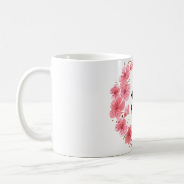 Handmålad Blommig & Guld Stativ Cirkel Fru Ny Kaffemugg (Vänster)