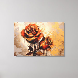 Handmålad Blommigt Art i Earthy Brown, Grönt Canvastryck