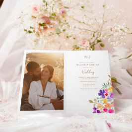 Handmålad Blommigt Bröllop Photo alla i ett Inbjudan