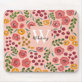 Handmålad Blommigt för Abstrakt  Rosa Musmatta