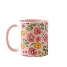 Handmålad Blommigt Rosa Namn Monogram Mugg