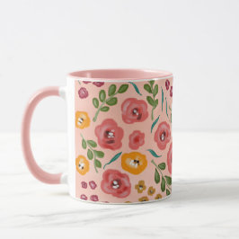 Handmålad Blommigt  Rosa Namn Monogram Mugg
