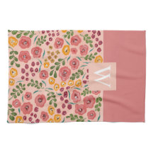 Handmålad Blommigt Rosa Red Namn Monogram