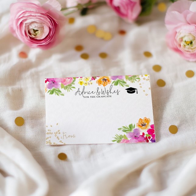 Handmålad Blommigt studenten råd önskemål Tilläggskort (Hand Painted Floral graduation advice wishes Enclosure Card)