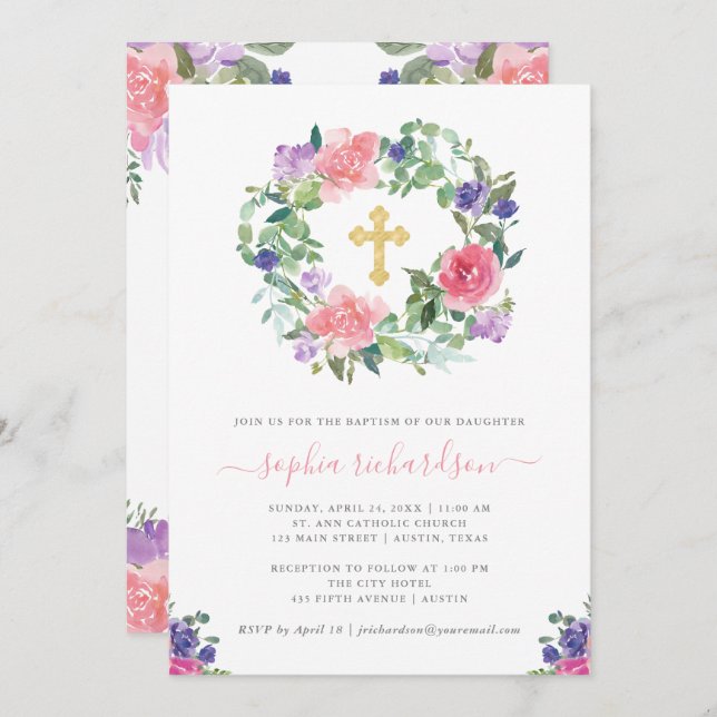 Handmålad Blommigt| Trendig Vattenfärgspapper Inbjudningar (Fram/baksida)