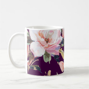 Handmålad blomsterblomma,blommigt,vattenfärg,konst kaffemugg