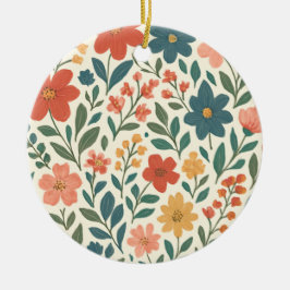 Handmålad blomsterdesign – Färgrik botanik Julgransprydnad Keramik