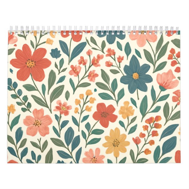 Handmålad blomsterdesign – Färgrik botanik  Kalender (Omslag)