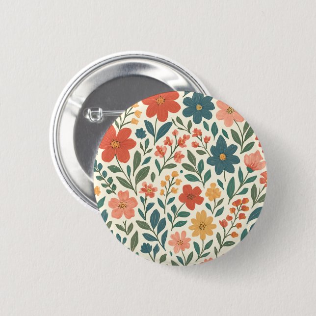 Handmålad blomsterdesign – Färgrik botanik  Knapp (Framsida & baksida)