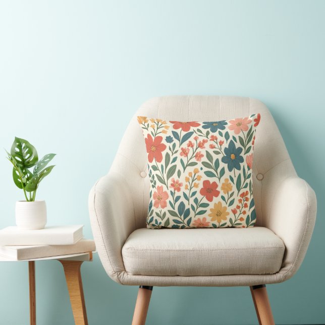 Handmålad blomsterdesign – Färgrik botanik  Kudde (Stol)