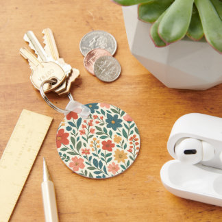Handmålad blomsterdesign – Färgrik botanik Nyckelring