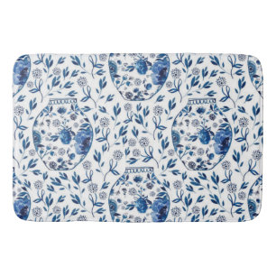 Handmålad Blue & White Chinoiserie Blommigt Stil Badrumsmatta