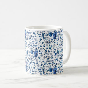 Handmålad Blue & White Chinoiserie Blommigt Stil Kaffemugg