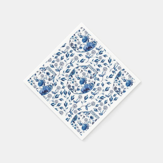 Handmålad Blue & White Chinoiserie Blommigt Stil Pappersservett (Hörn)