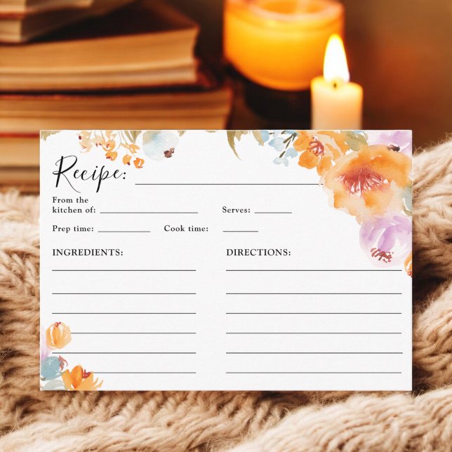 Handmålad Boho Blommig Akvarell bröllopsrecept Tilläggskort (Hand-Painted Boho Floral Watercolor bridal recipe Enclosure Card)