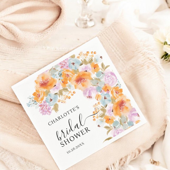 Handmålad Boho Blommigt Watercolor-Möhippa Pappersservett (Hand-Painted Boho Floral Watercolor Bridal Shower Napkins)
