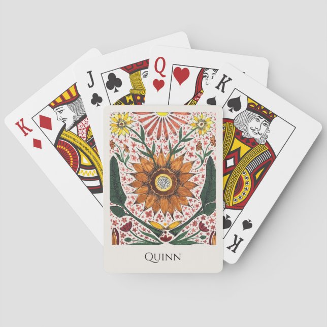 Handmålad botanisk symmetri med namn casinokort (Baksidan)