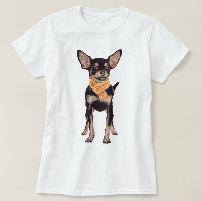 Handmålad Charming Chihuahua Hund T-shirt (Design framsida)