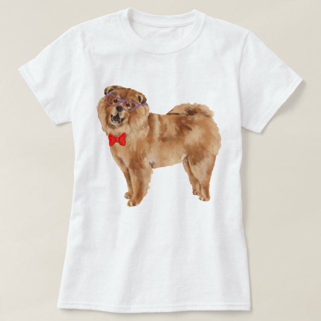 Handmålad Chow Chow-Hund Tee Shirt (Design framsida)