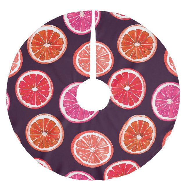 Handmålad Citrus Mörk Mönster Julgransmatta Borstad Polyester (Framsidan)