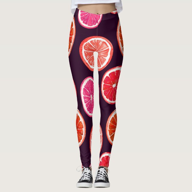 Handmålad Citrus Mörk Mönster Leggings (Framsida)