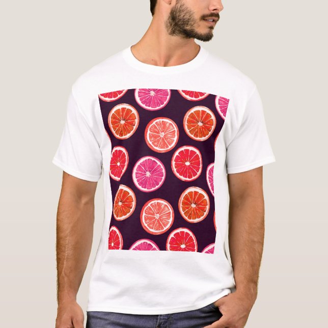 Handmålad Citrus Mörk Mönster T Shirt (Framsida)
