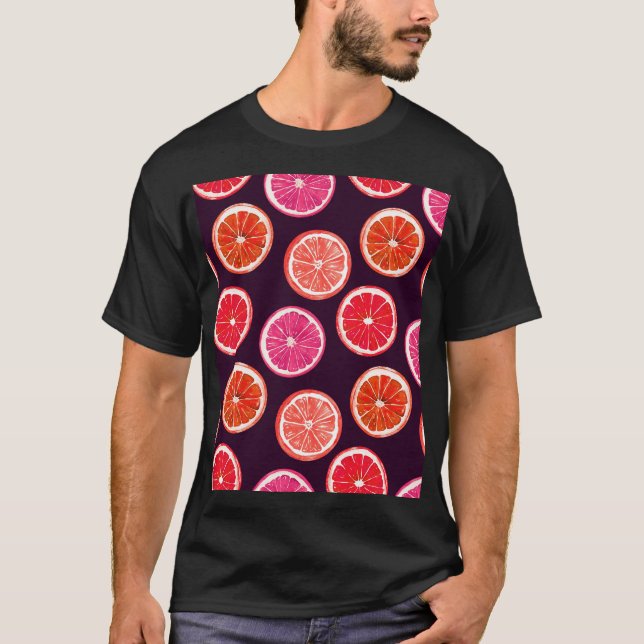 Handmålad Citrus Mörk Mönster T Shirt (Framsida)