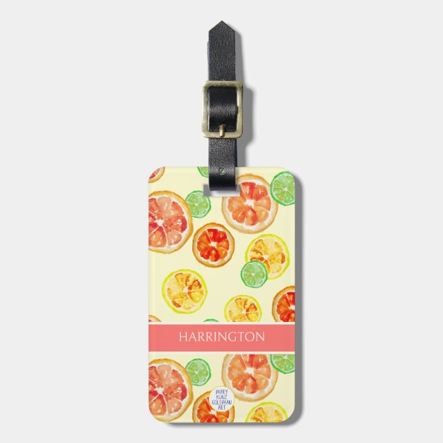 Handmålad Citrus Orange Lime Slices Watercolor Bagagebricka (Vertikal Framsida)