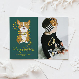 Handmålad Corgi i Ljus Julhund Foto Jul Helg Vykort