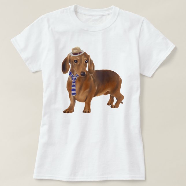 Handmålad Debonair Dachshund-Hund T-shirt (Design framsida)