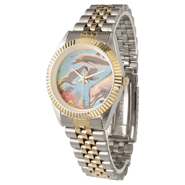 Handmålad efter nummer | Spelande delfiner | Armbandsur (Vinklad)