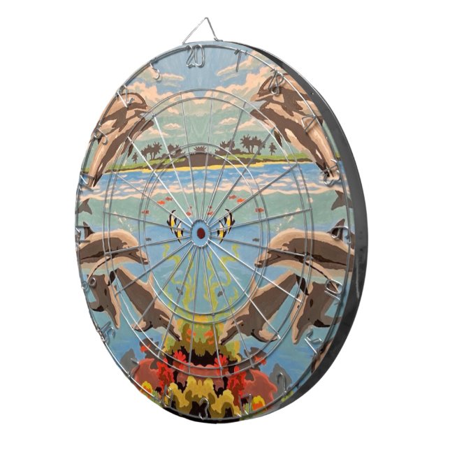 Handmålad efter nummer | Spelande delfiner | Darttavla (Högra Framsidan)