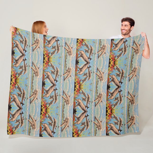 Handmålad efter nummer | Spelande delfiner | Fleecefilt (På plats)