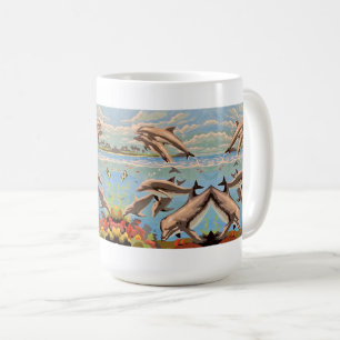 Handmålad efter nummer Spelande delfiner Kaffemugg