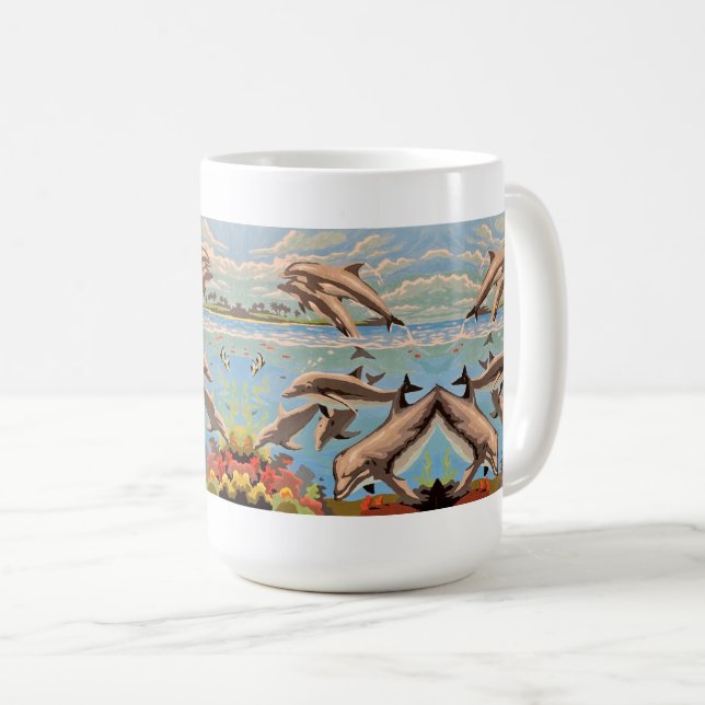 Handmålad efter nummer | Spelande delfiner | Kaffemugg (Framsida höger)