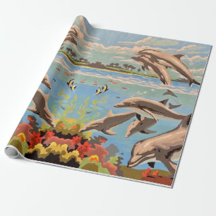 Handmålad efter nummer Spelande delfiner Presentpapper