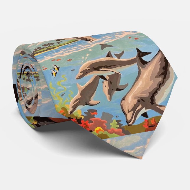 Handmålad efter nummer | Spelande delfiner | Slips (Rullad)