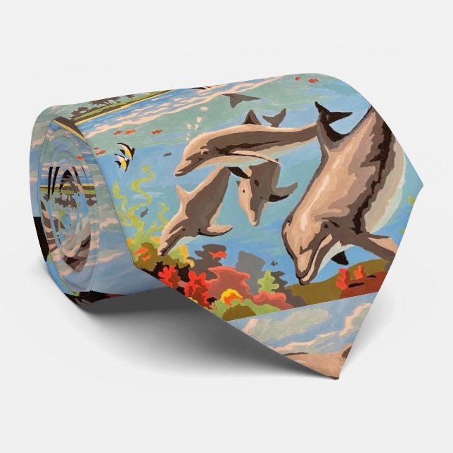 Handmålad efter nummer | Spelande delfiner | Slips (Rullad)