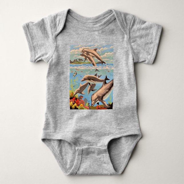 Handmålad efter nummer | Spelande delfiner | T Shirt (Framsida)